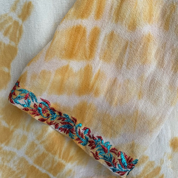 Talisman Puja Saku Shibori Embroidered Boho Blouse Yellow Tie Dye Top Size M - Picture 7 of 7